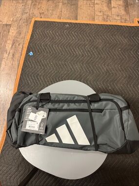 adidas Gray and Black Men's Duffel Bag with White Logo